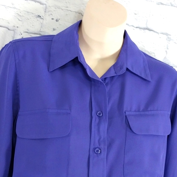 Investments Petites Top Purple Button Down Career Office Sz PS - Picture 2 of 5